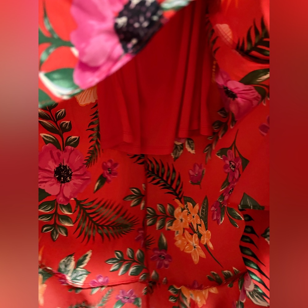 Mi Ami Red Floral One Shoulder Ruffled High Low Dress - Picture 9 of 9